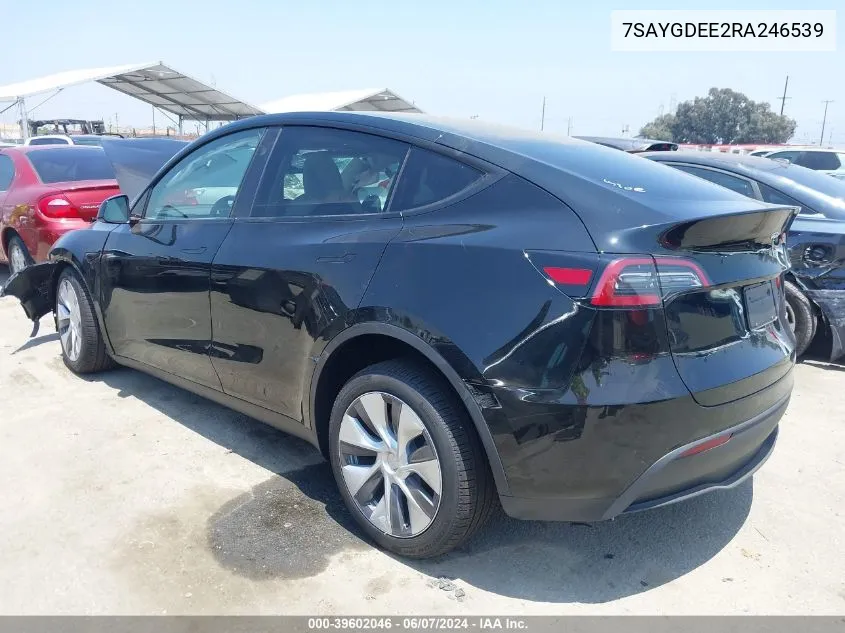 2024 Tesla Model Y Long Range Dual Motor All-Wheel Drive VIN: 7SAYGDEE2RA246539 Lot: 39602046