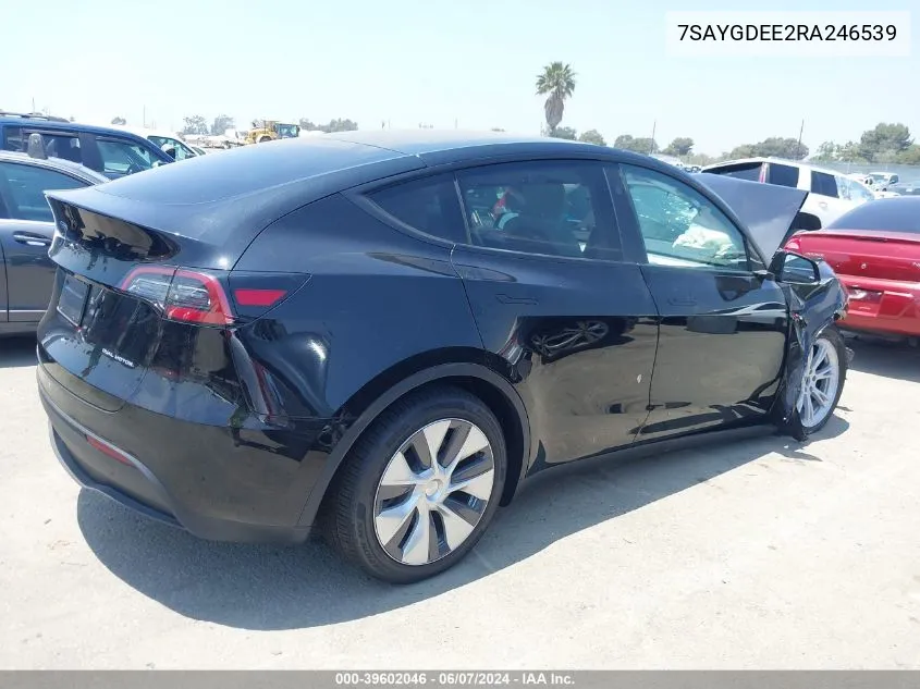 2024 Tesla Model Y Long Range Dual Motor All-Wheel Drive VIN: 7SAYGDEE2RA246539 Lot: 39602046