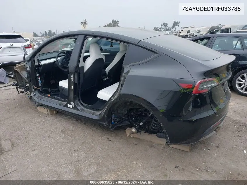 2024 Tesla Model Y Rwd VIN: 7SAYGDED1RF033785 Lot: 39635823