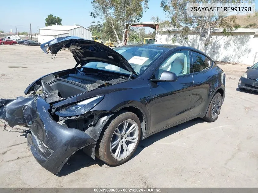 2024 Tesla Model Y Long Range Dual Motor All-Wheel Drive VIN: 7SAYGAEE1RF991798 Lot: 39698636