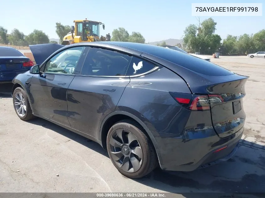 2024 Tesla Model Y Long Range Dual Motor All-Wheel Drive VIN: 7SAYGAEE1RF991798 Lot: 39698636