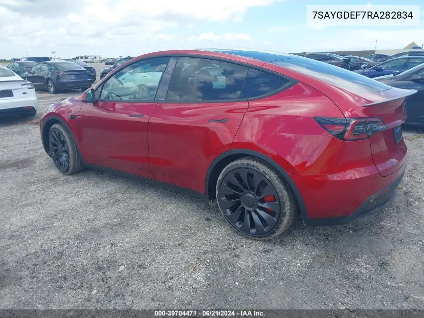 2024 Tesla Model Y Performance Dual Motor All-Wheel Drive VIN: 7SAYGDEF7RA282834 Lot: 39704471