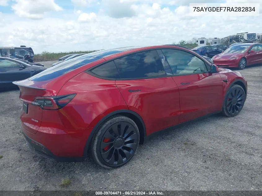 2024 Tesla Model Y Performance Dual Motor All-Wheel Drive VIN: 7SAYGDEF7RA282834 Lot: 39704471