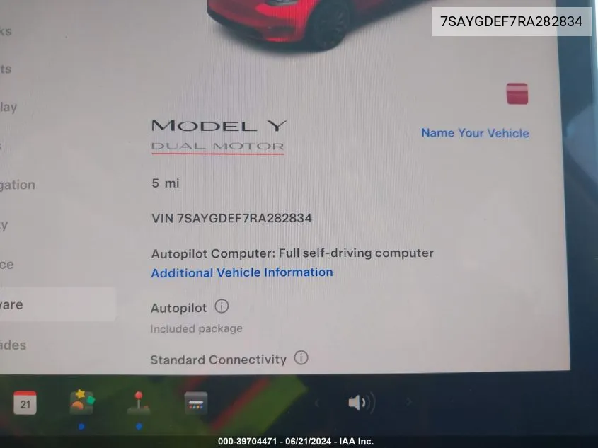 2024 Tesla Model Y Performance Dual Motor All-Wheel Drive VIN: 7SAYGDEF7RA282834 Lot: 39704471