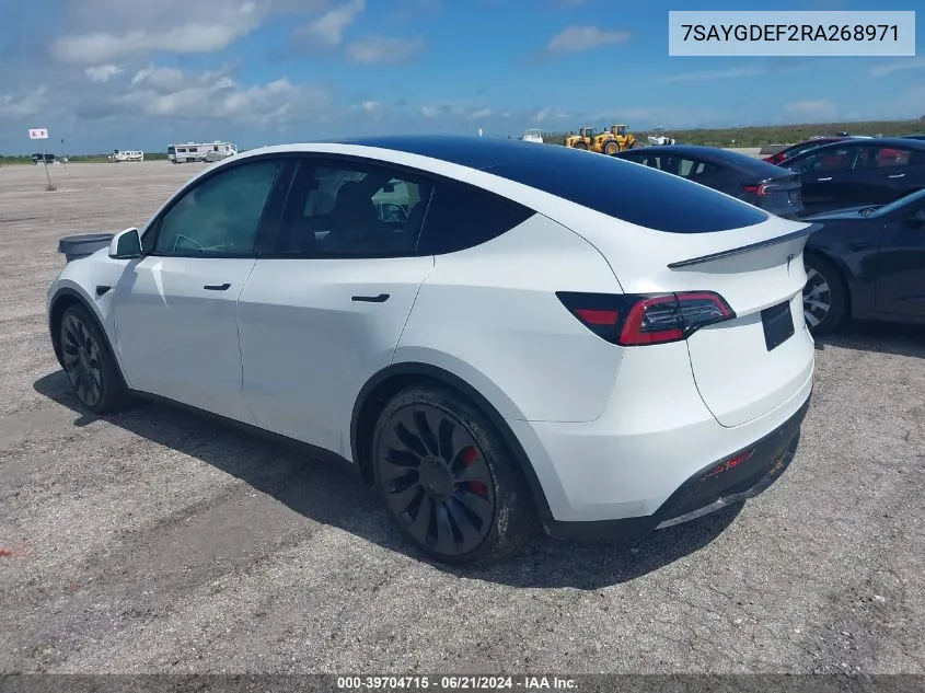 2024 Tesla Model Y Performance Dual Motor All-Wheel Drive VIN: 7SAYGDEF2RA268971 Lot: 39704715