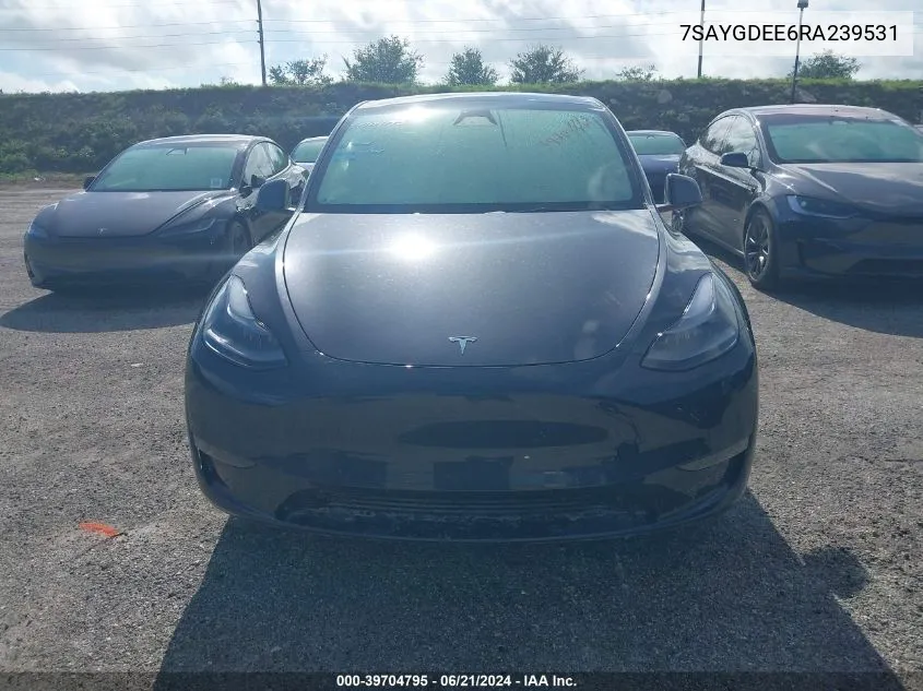 2024 Tesla Model Y Long Range Dual Motor All-Wheel Drive VIN: 7SAYGDEE6RA239531 Lot: 39704795