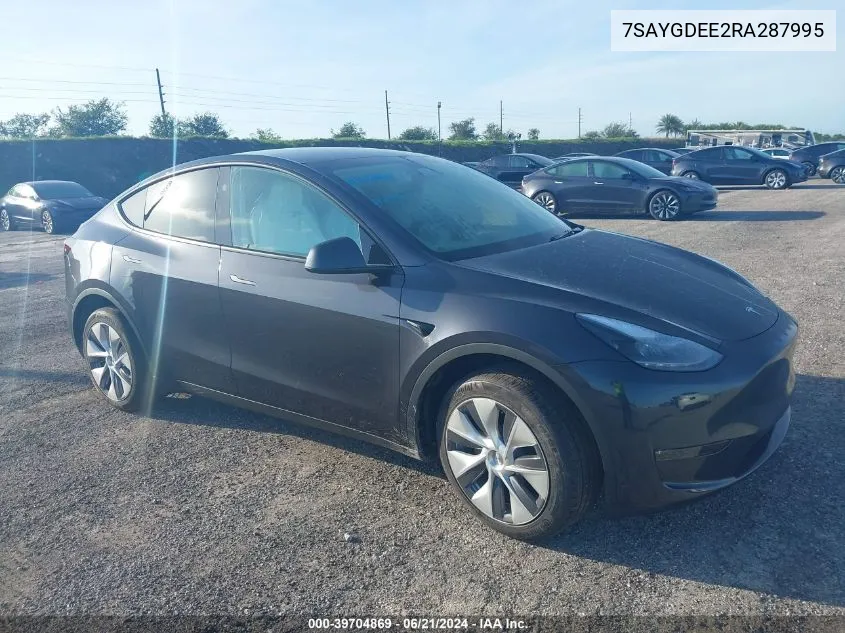 2024 Tesla Model Y Long Range Dual Motor All-Wheel Drive VIN: 7SAYGDEE2RA287995 Lot: 39704869