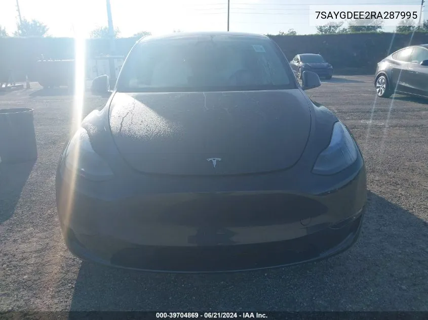 2024 Tesla Model Y Long Range Dual Motor All-Wheel Drive VIN: 7SAYGDEE2RA287995 Lot: 39704869