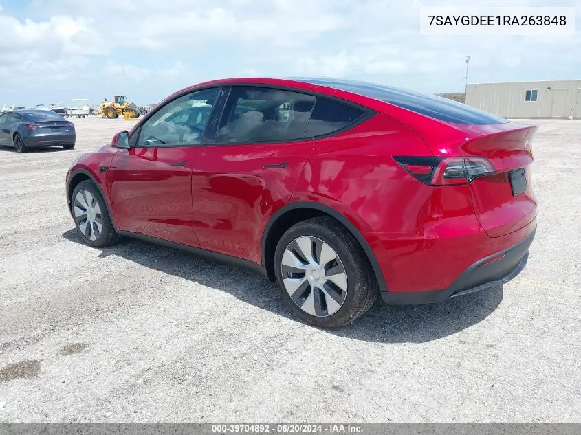 2024 Tesla Model Y Long Range Dual Motor All-Wheel Drive VIN: 7SAYGDEE1RA263848 Lot: 39704892