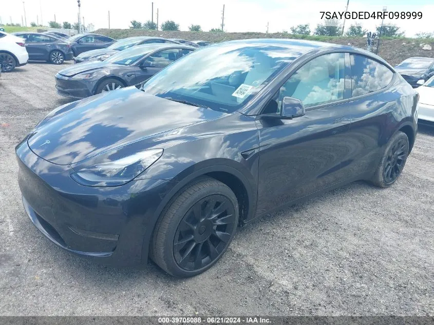 2024 Tesla Model Y Long Range/Rwd VIN: 7SAYGDED4RF098999 Lot: 39705088