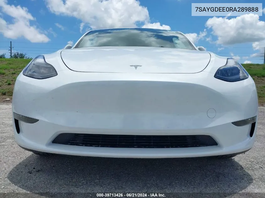 2024 Tesla Model Y Long Range Dual Motor All-Wheel Drive VIN: 7SAYGDEE0RA289888 Lot: 39713426