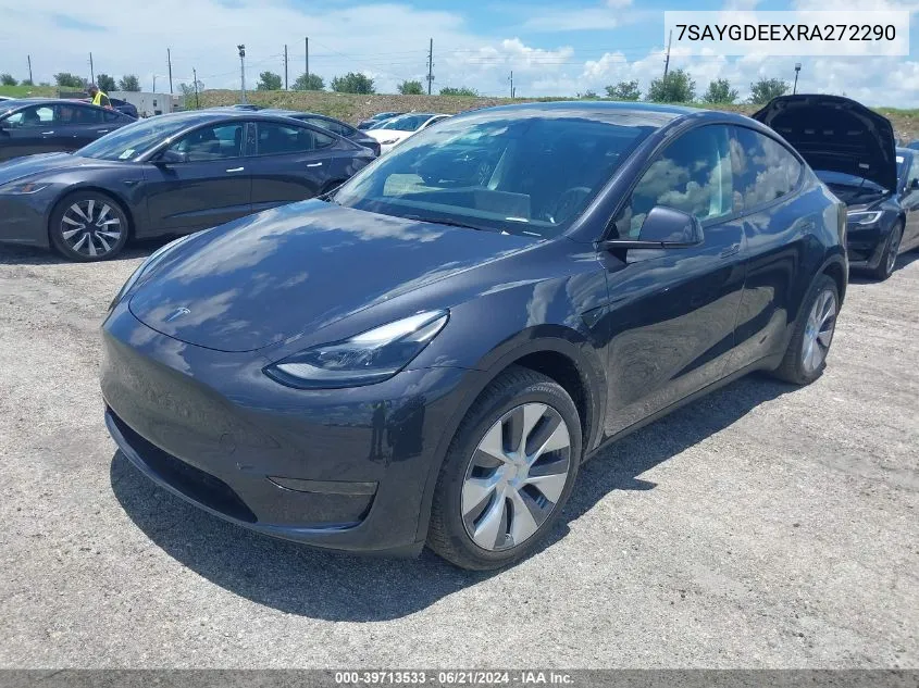 2024 Tesla Model Y Long Range Dual Motor All-Wheel Drive VIN: 7SAYGDEEXRA272290 Lot: 39713533