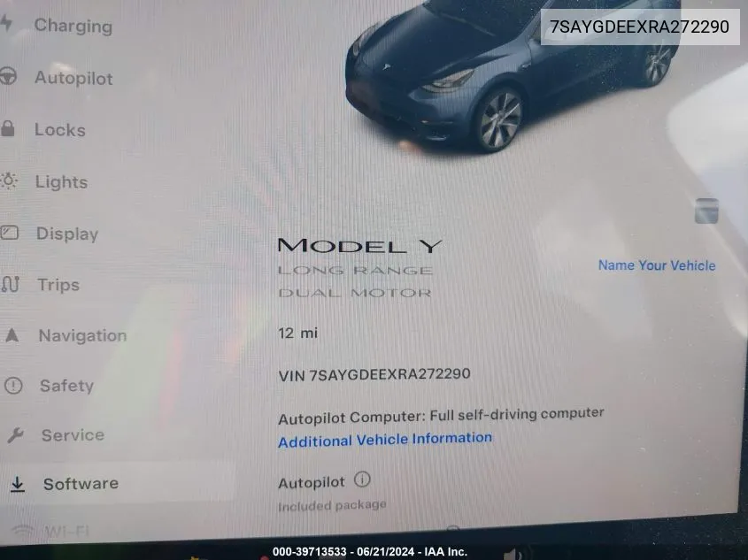 2024 Tesla Model Y Long Range Dual Motor All-Wheel Drive VIN: 7SAYGDEEXRA272290 Lot: 39713533