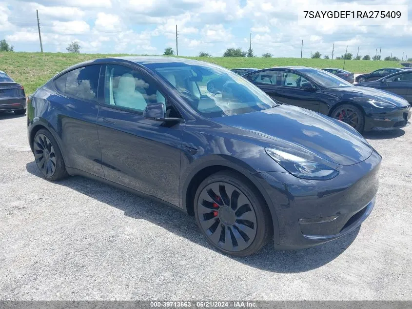 2024 Tesla Model Y Performance Dual Motor All-Wheel Drive VIN: 7SAYGDEF1RA275409 Lot: 39713663