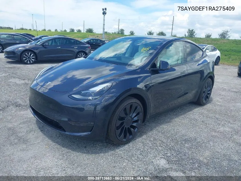 2024 Tesla Model Y Performance Dual Motor All-Wheel Drive VIN: 7SAYGDEF1RA275409 Lot: 39713663