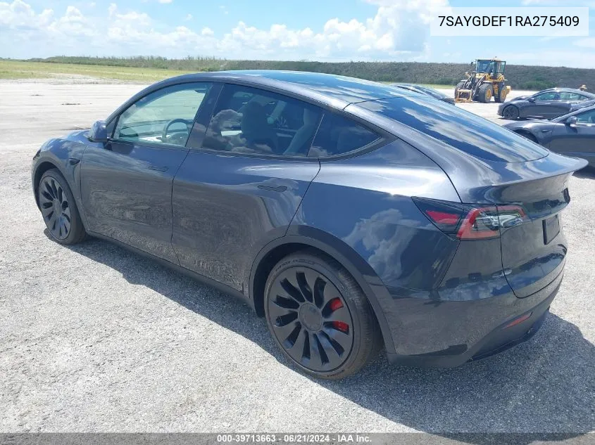 2024 Tesla Model Y Performance Dual Motor All-Wheel Drive VIN: 7SAYGDEF1RA275409 Lot: 39713663