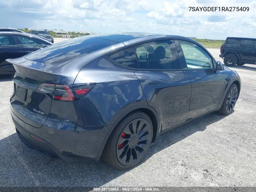 2024 Tesla Model Y Performance Dual Motor All-Wheel Drive VIN: 7SAYGDEF1RA275409 Lot: 39713663