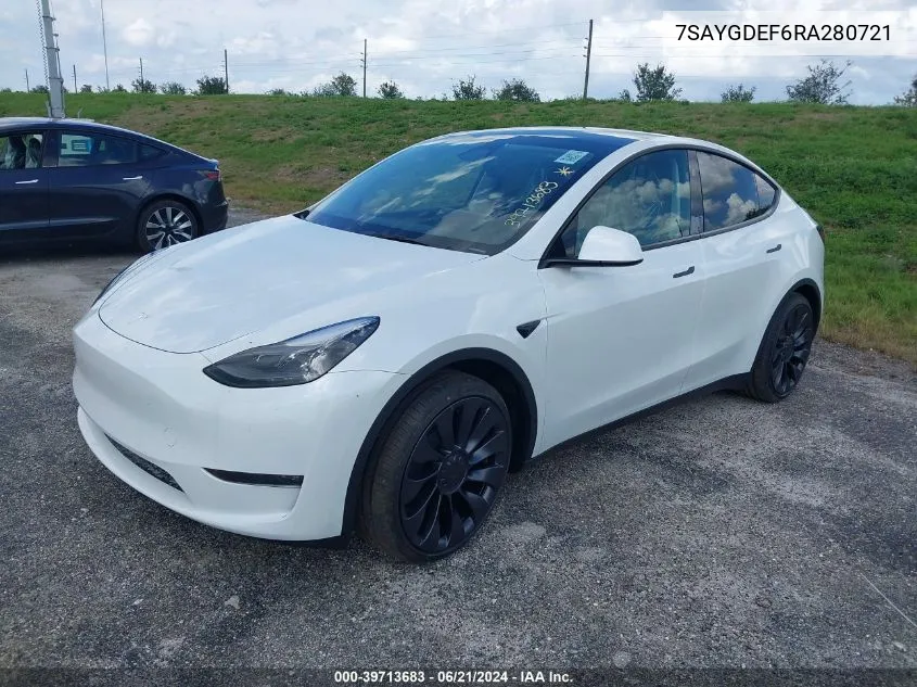 2024 Tesla Model Y Performance Dual Motor All-Wheel Drive VIN: 7SAYGDEF6RA280721 Lot: 39713683