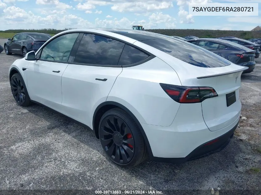 2024 Tesla Model Y Performance Dual Motor All-Wheel Drive VIN: 7SAYGDEF6RA280721 Lot: 39713683