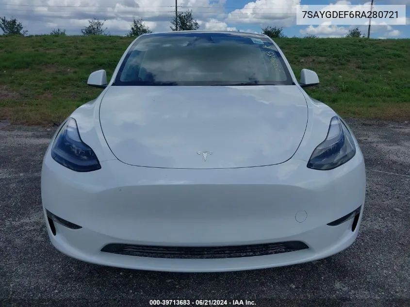 2024 Tesla Model Y Performance Dual Motor All-Wheel Drive VIN: 7SAYGDEF6RA280721 Lot: 39713683