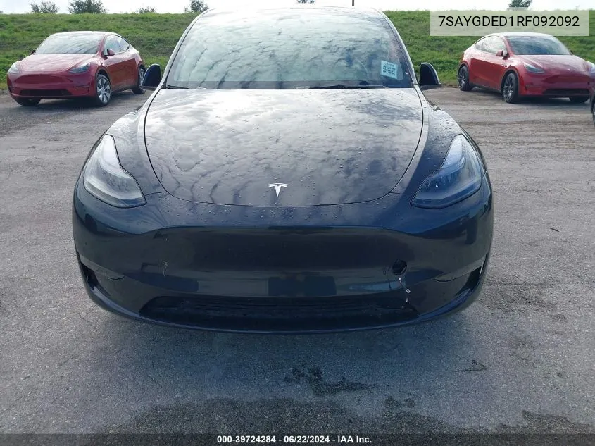 2024 Tesla Model Y Long Range/Rwd VIN: 7SAYGDED1RF092092 Lot: 39724284