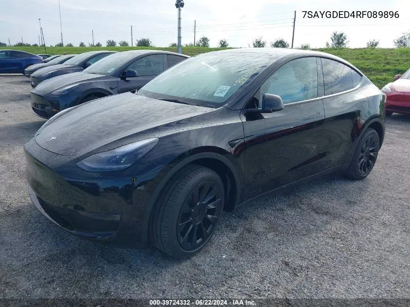 2024 Tesla Model Y Long Range/Rwd VIN: 7SAYGDED4RF089896 Lot: 39724332