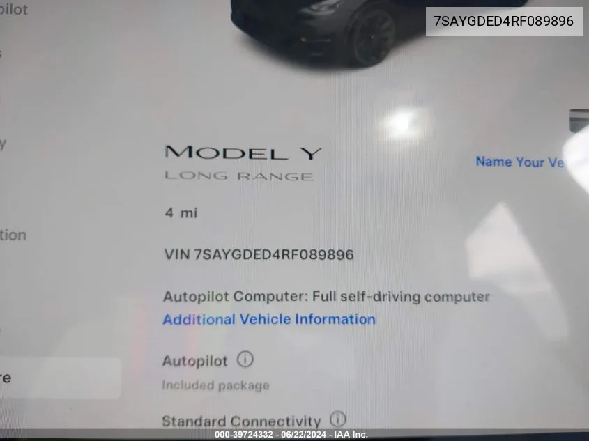 7SAYGDED4RF089896 2024 Tesla Model Y Long Range/Rwd