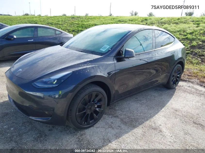 2024 Tesla Model Y Long Range/Rwd VIN: 7SAYGDED5RF089311 Lot: 39724342