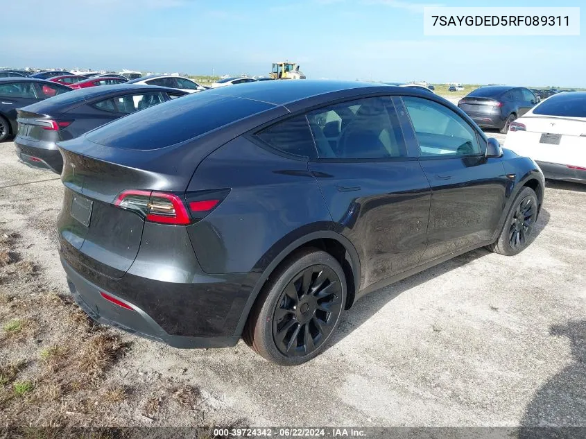 2024 Tesla Model Y Long Range/Rwd VIN: 7SAYGDED5RF089311 Lot: 39724342