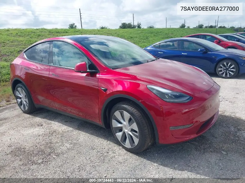 2024 Tesla Model Y Long Range Dual Motor All-Wheel Drive VIN: 7SAYGDEE0RA277000 Lot: 39724443