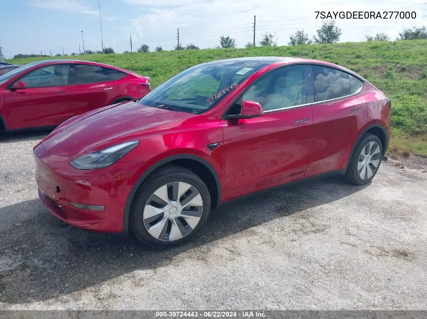 2024 Tesla Model Y Long Range Dual Motor All-Wheel Drive VIN: 7SAYGDEE0RA277000 Lot: 39724443