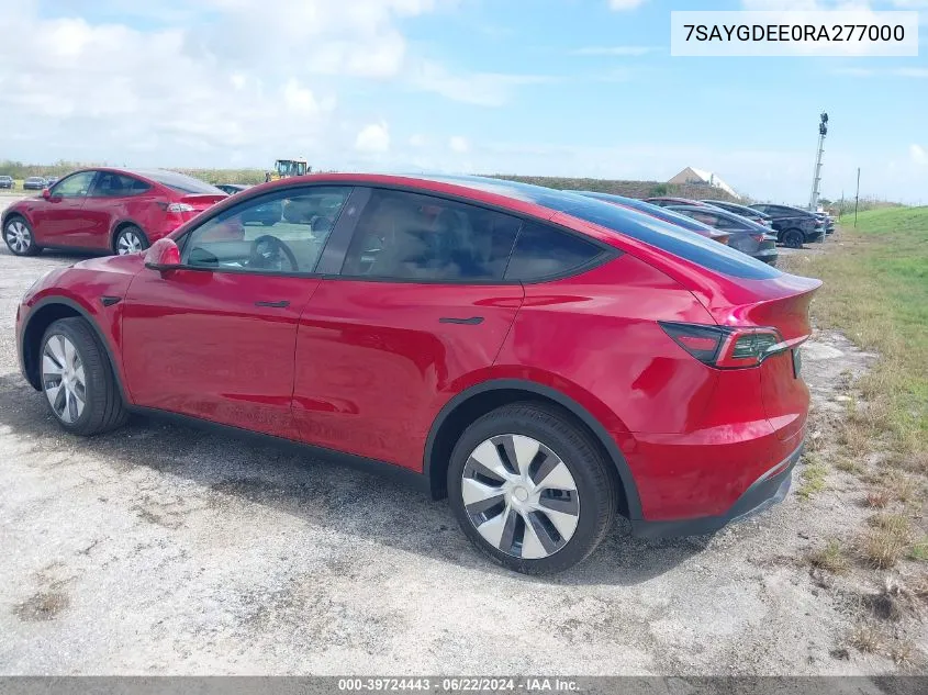 2024 Tesla Model Y Long Range Dual Motor All-Wheel Drive VIN: 7SAYGDEE0RA277000 Lot: 39724443