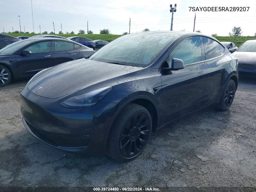 2024 Tesla Model Y Long Range Dual Motor All-Wheel Drive VIN: 7SAYGDEE5RA289207 Lot: 39724480