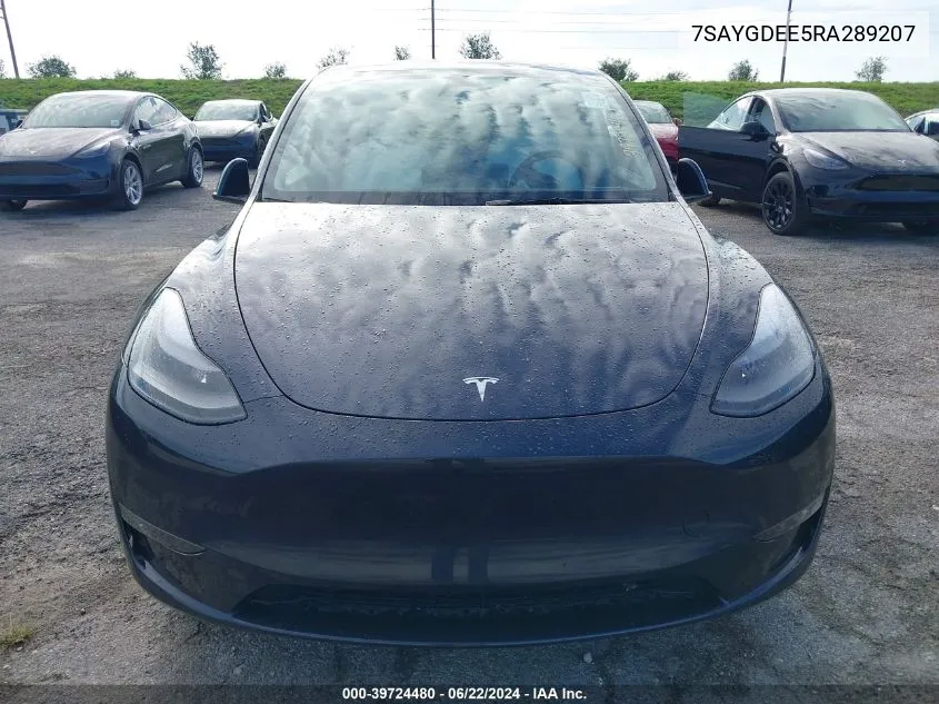 2024 Tesla Model Y Long Range Dual Motor All-Wheel Drive VIN: 7SAYGDEE5RA289207 Lot: 39724480