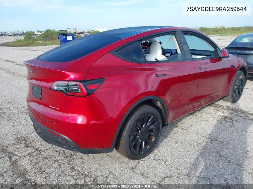 2024 Tesla Model Y Long Range Dual Motor All-Wheel Drive VIN: 7SAYGDEE9RA259644 Lot: 39724499