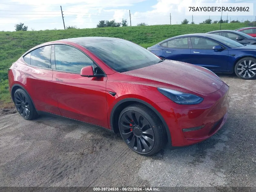 2024 Tesla Model Y Performance Dual Motor All-Wheel Drive VIN: 7SAYGDEF2RA269862 Lot: 39724535