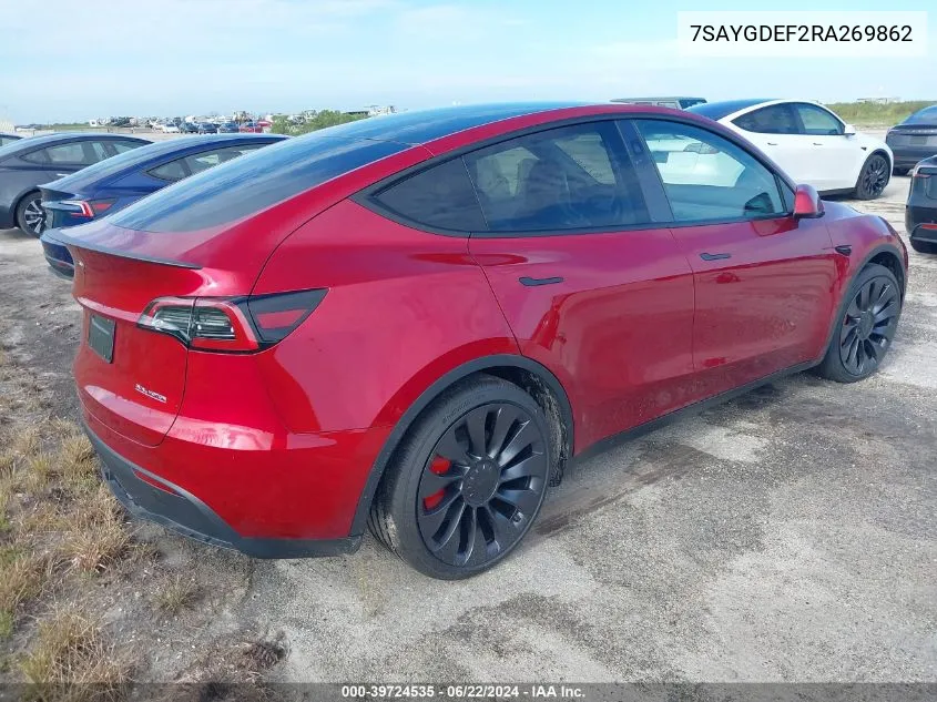 2024 Tesla Model Y Performance Dual Motor All-Wheel Drive VIN: 7SAYGDEF2RA269862 Lot: 39724535