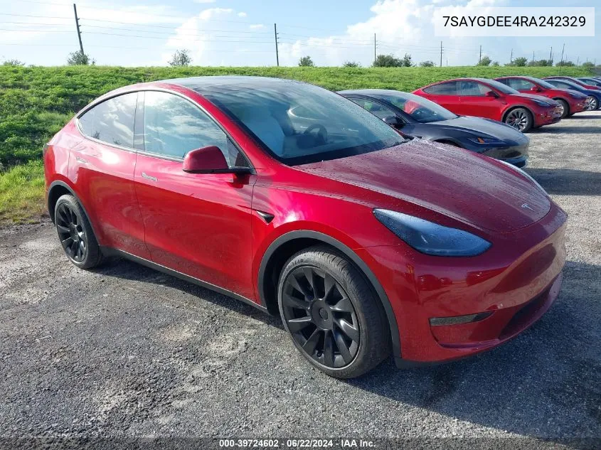 2024 Tesla Model Y Long Range Dual Motor All-Wheel Drive VIN: 7SAYGDEE4RA242329 Lot: 39724602