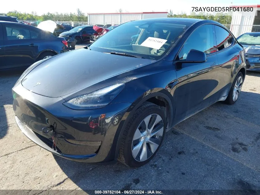 2024 Tesla Model Y Long Range/Rwd VIN: 7SAYGDED5RF041680 Lot: 39752104