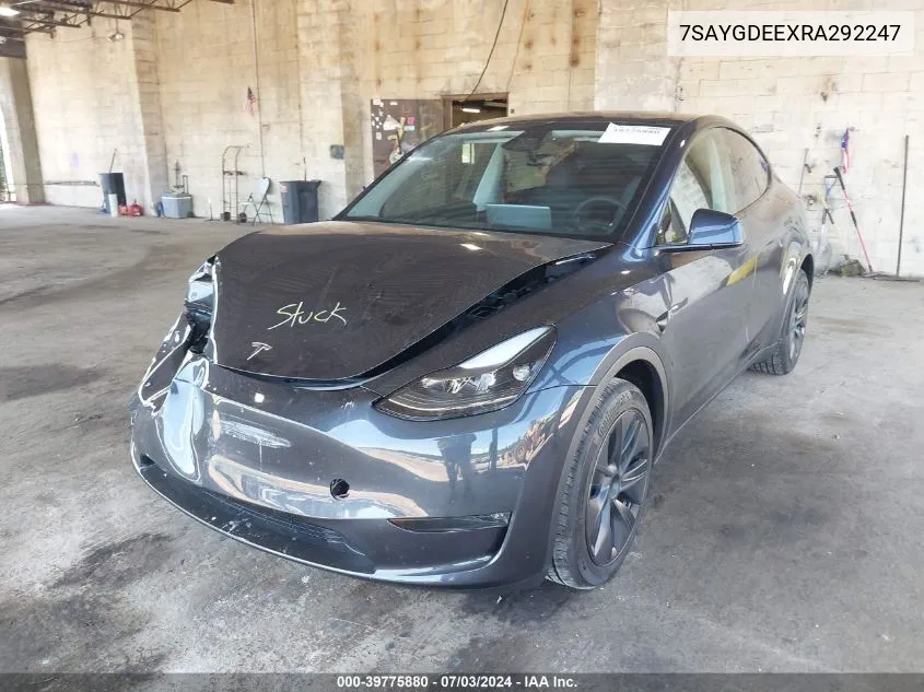 2024 Tesla Model Y Long Range Dual Motor All-Wheel Drive VIN: 7SAYGDEEXRA292247 Lot: 39775880