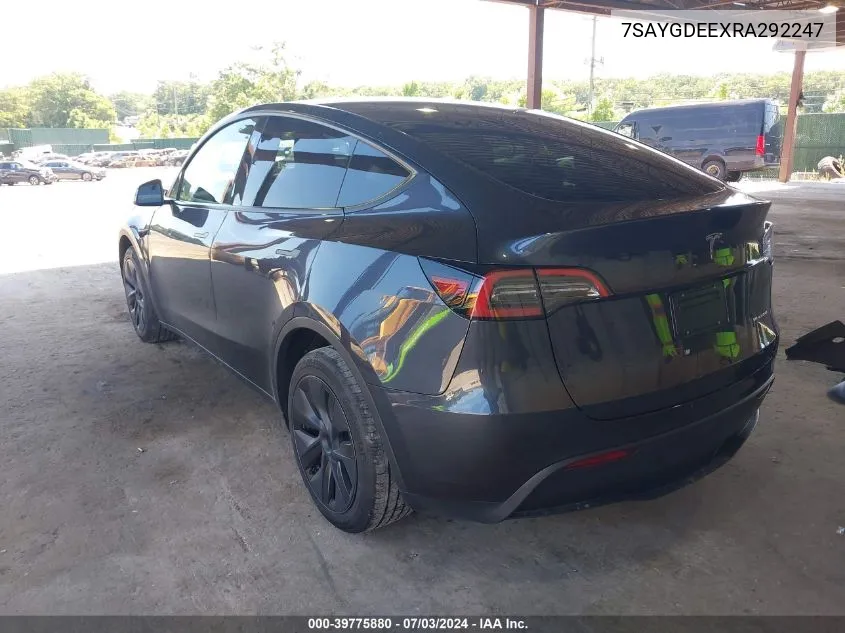 2024 Tesla Model Y Long Range Dual Motor All-Wheel Drive VIN: 7SAYGDEEXRA292247 Lot: 39775880