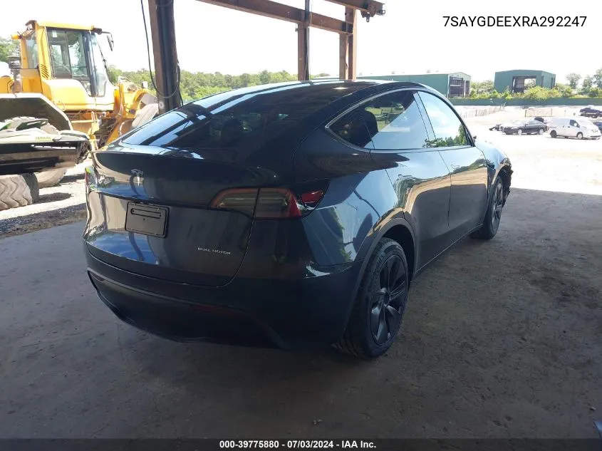 2024 Tesla Model Y Long Range Dual Motor All-Wheel Drive VIN: 7SAYGDEEXRA292247 Lot: 39775880