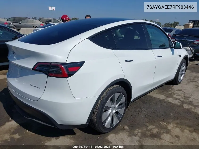 2024 Tesla Model Y Long Range Dual Motor All-Wheel Drive VIN: 7SAYGAEE7RF983446 Lot: 39780116