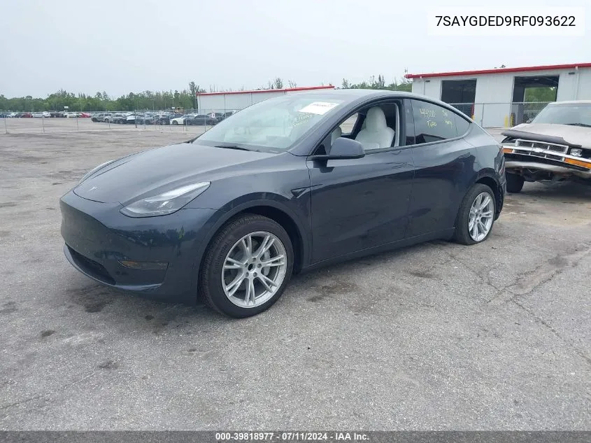 2024 Tesla Model Y Long Range/Rwd VIN: 7SAYGDED9RF093622 Lot: 39818977