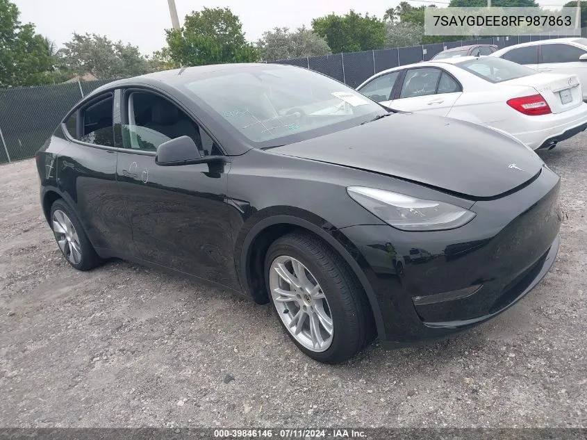 2024 Tesla Model Y Long Range Dual Motor All-Wheel Drive VIN: 7SAYGDEE8RF987863 Lot: 39846146