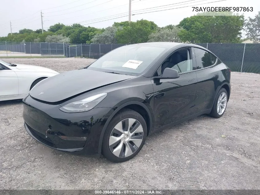 2024 Tesla Model Y Long Range Dual Motor All-Wheel Drive VIN: 7SAYGDEE8RF987863 Lot: 39846146