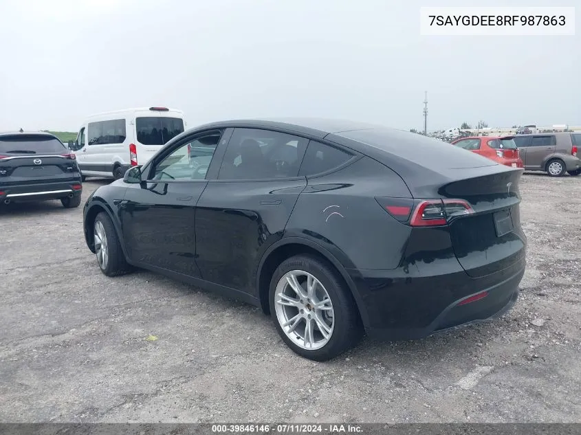 2024 Tesla Model Y Long Range Dual Motor All-Wheel Drive VIN: 7SAYGDEE8RF987863 Lot: 39846146