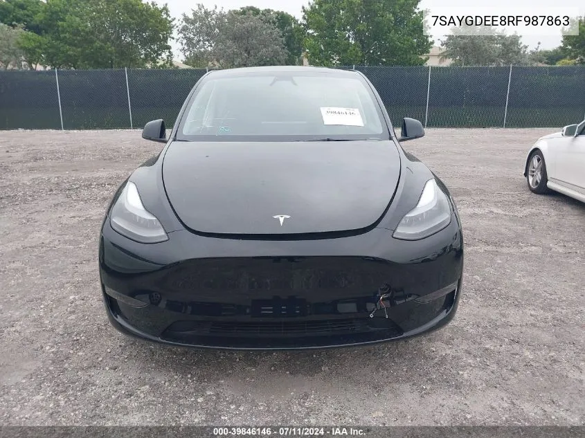 2024 Tesla Model Y Long Range Dual Motor All-Wheel Drive VIN: 7SAYGDEE8RF987863 Lot: 39846146