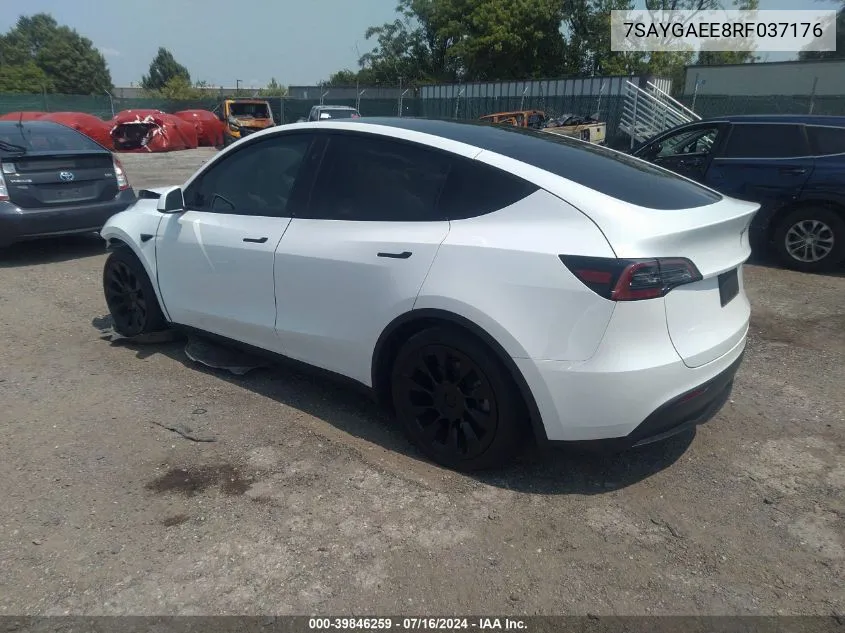 2024 Tesla Model Y Long Range Dual Motor All-Wheel Drive VIN: 7SAYGAEE8RF037176 Lot: 39846259