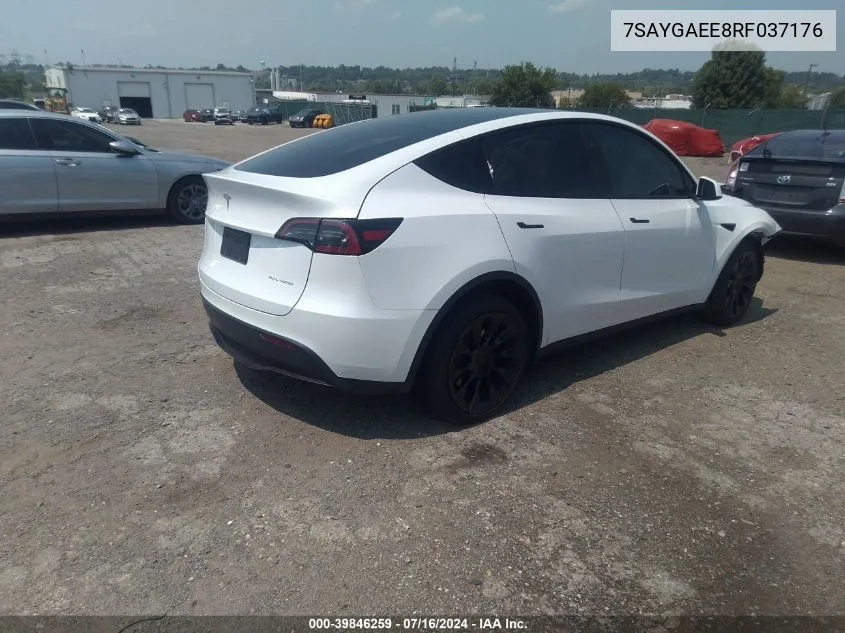 2024 Tesla Model Y Long Range Dual Motor All-Wheel Drive VIN: 7SAYGAEE8RF037176 Lot: 39846259